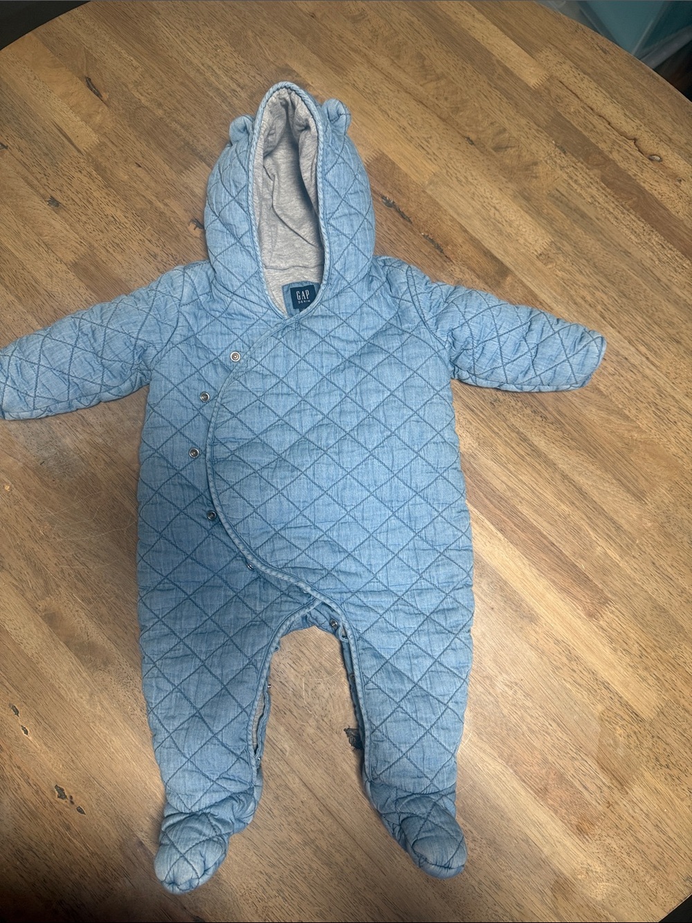 GAP Light Blue Quilted Hooded Baby Winter Onesie